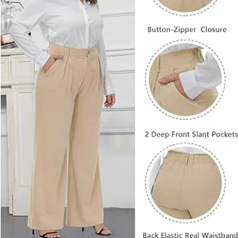 TELINVEY Plus Size Wide Leg Dress Pants for Women,High Waisted Business …
